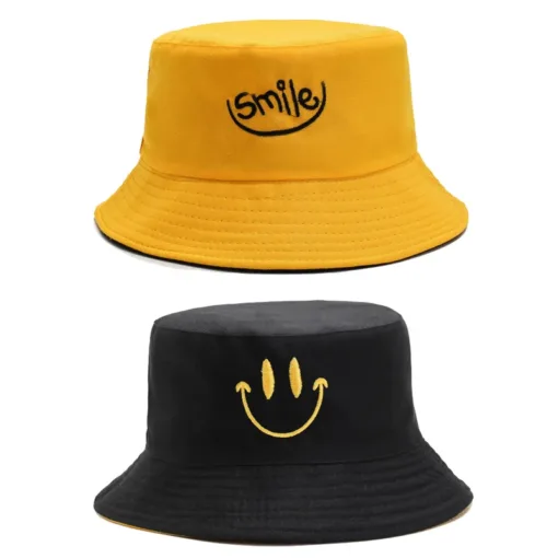 Bucket Hat Reversible Smiling Face Yellow