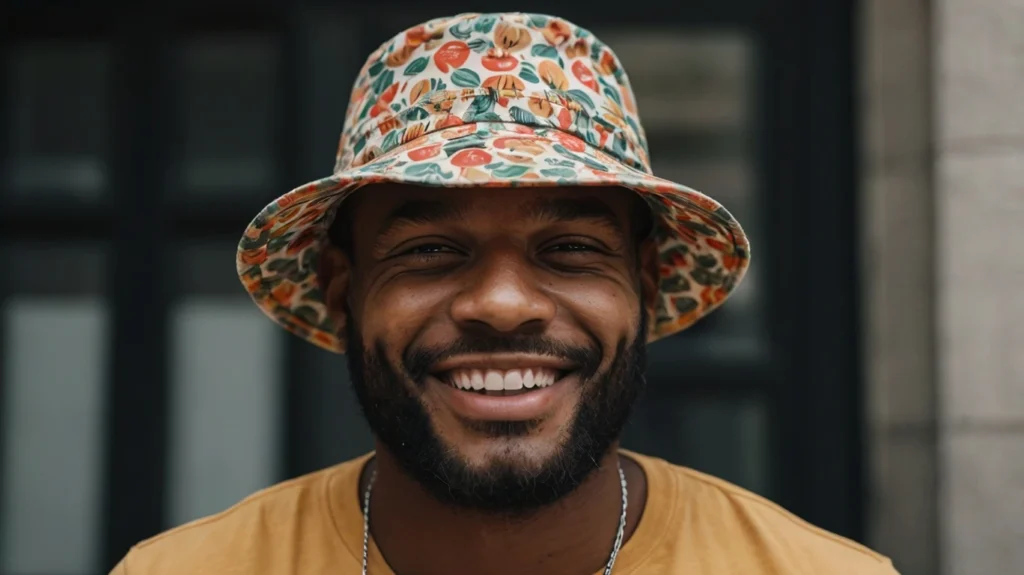 Smiling man bucket hat