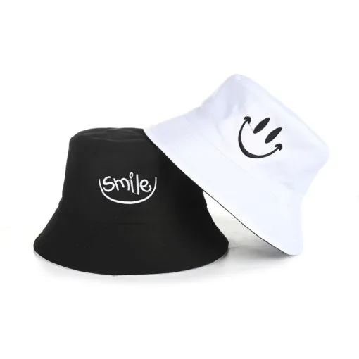 Bucket Hat Reversible Smiling Face White