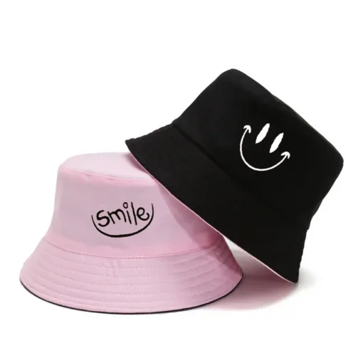 Bucket Hat Reversible Smiling Face Pink