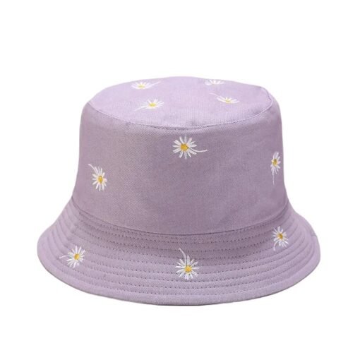 Bucket Hat Flower Embroidery Purple