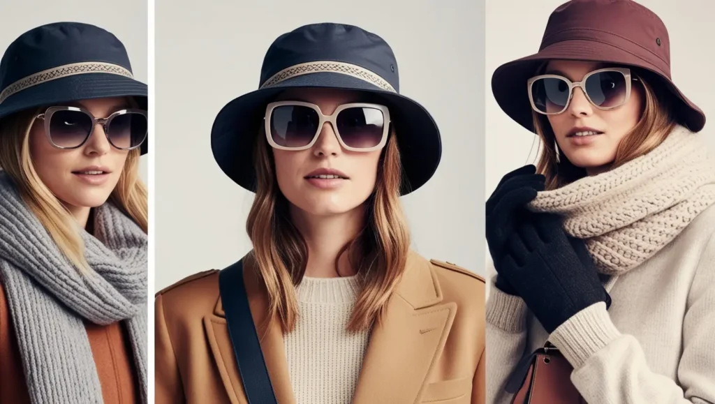 An image featuring a person wearing a bucket hat with large sunglasses and a crossbody bag, demonstrating how the right accessories can elevate the hat’s style.